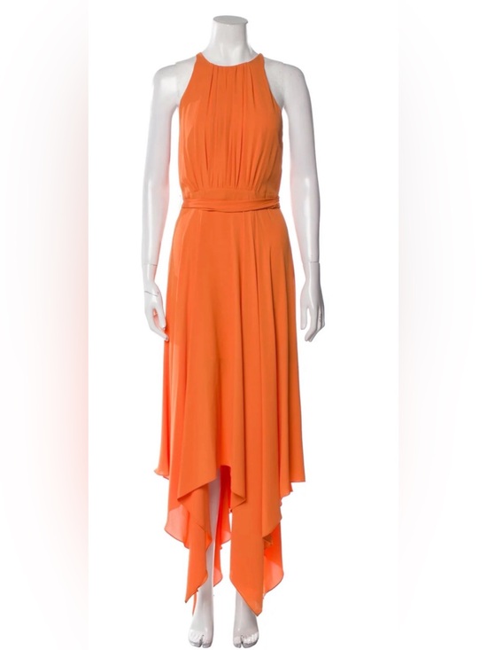 Halston Heritage Dresses & Skirts - HALSTON HERITAGE Sleeveless Orange Chiffon Asymmetric Hem Dress